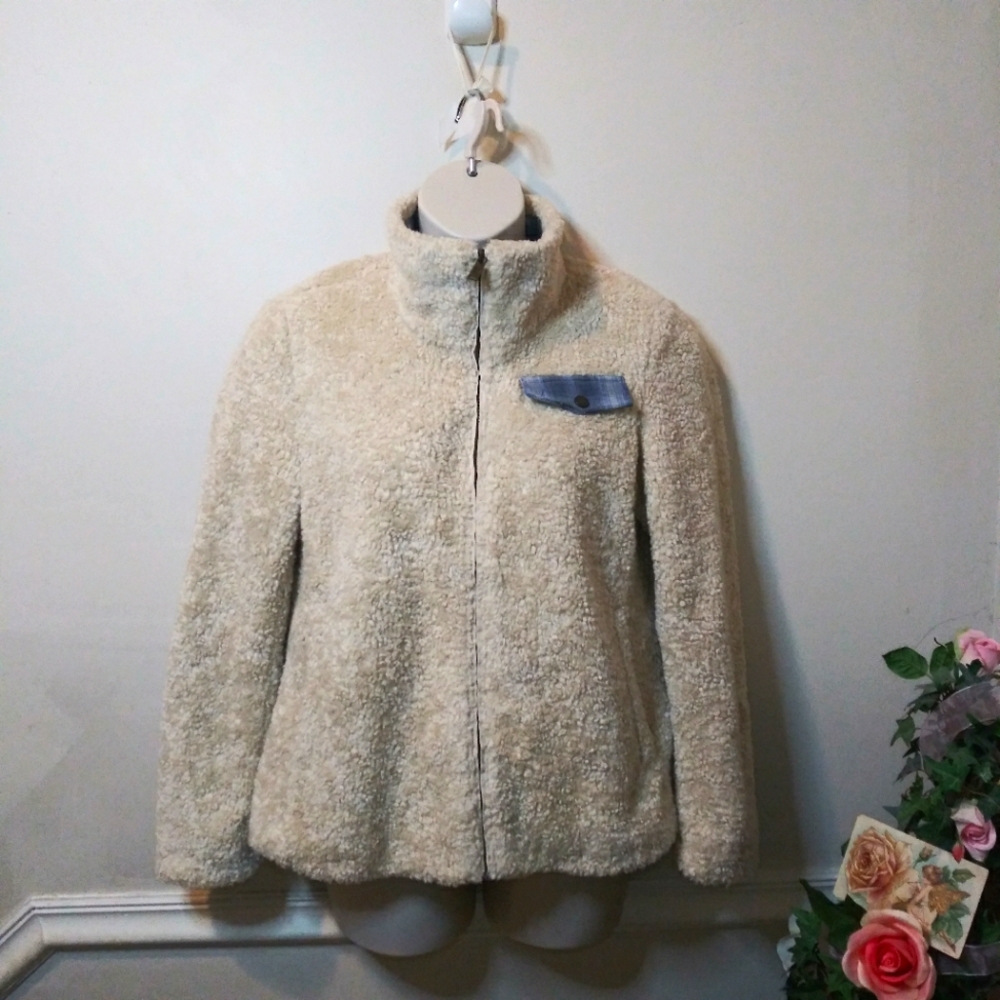 Pendleton Blue Plaid Trimmed Ivory Zip-Front Teddy Jacket - Picture 13 of 13